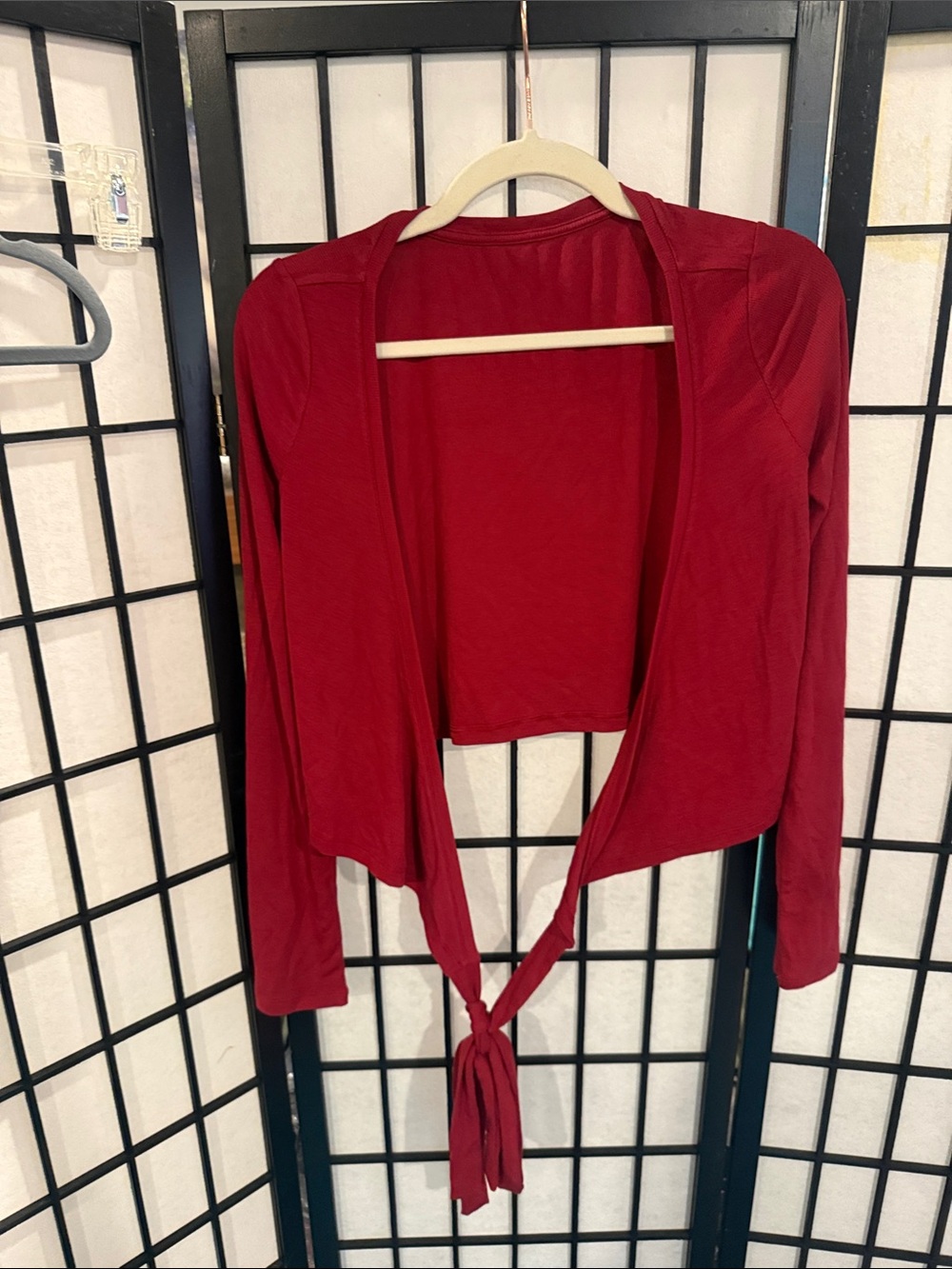 Tie-Front Red Women’s Shrug Cardigan